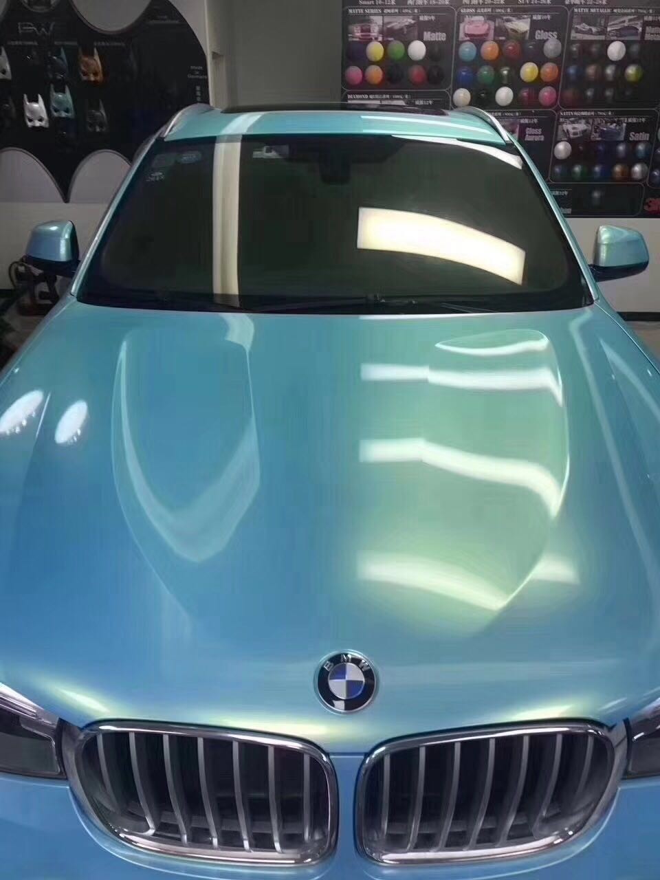 宝马 汽车改色完工,珊瑚海蓝效果欣赏一下