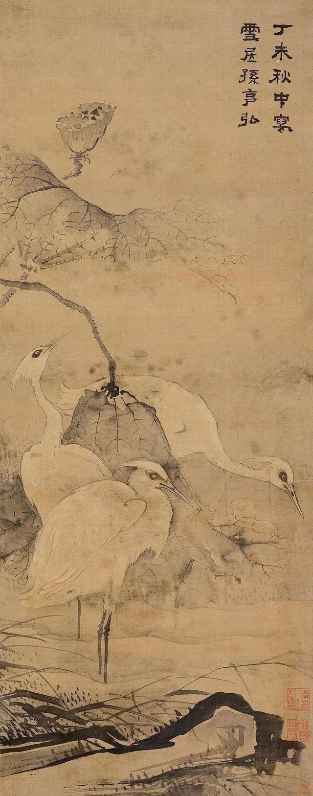 明代画家孙克弘达摩花鸟作品