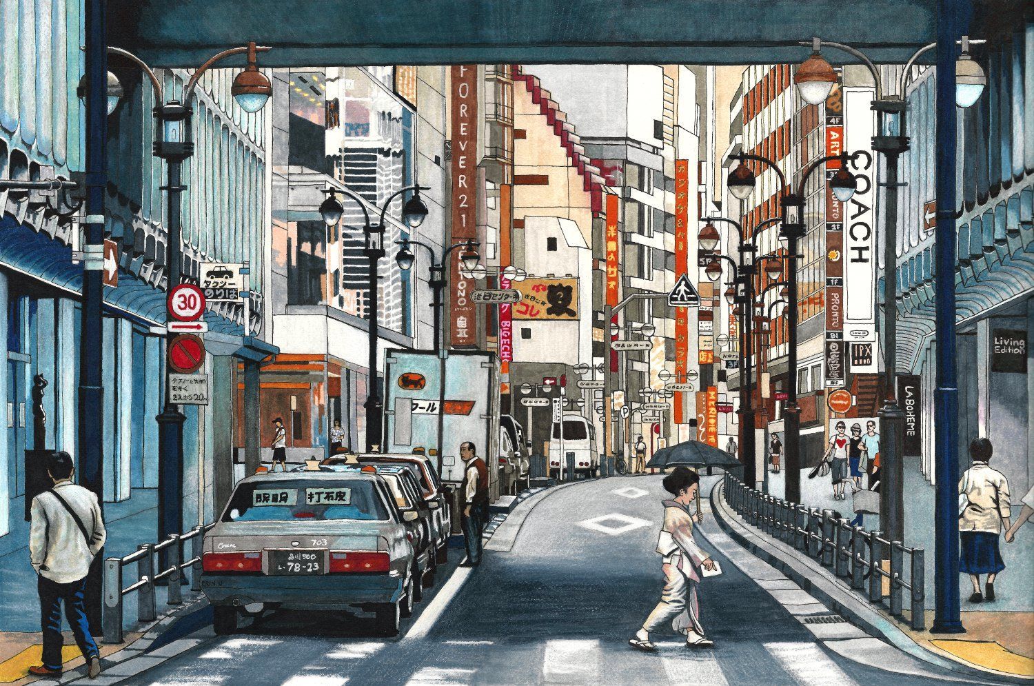 她的绘画作品是对日本,城市和乡村风景的诗意总结.在现代和怀旧