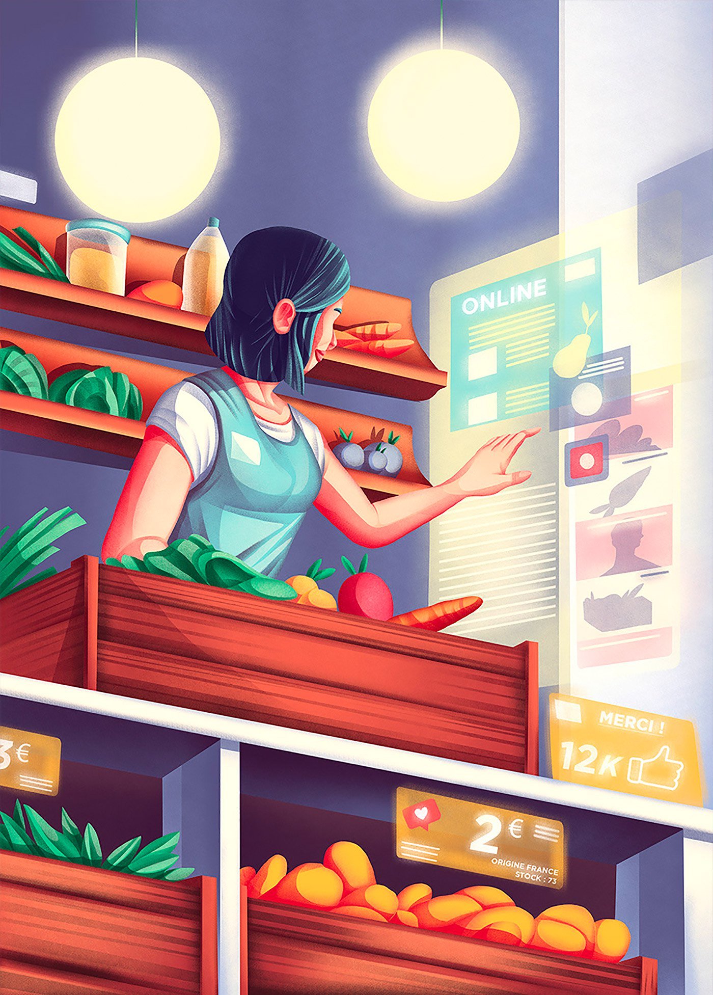 巴黎的自由艺术家florent hauchard关于未来生活的精彩插图.