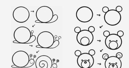 一组以圆形为基础的儿童简笔画!