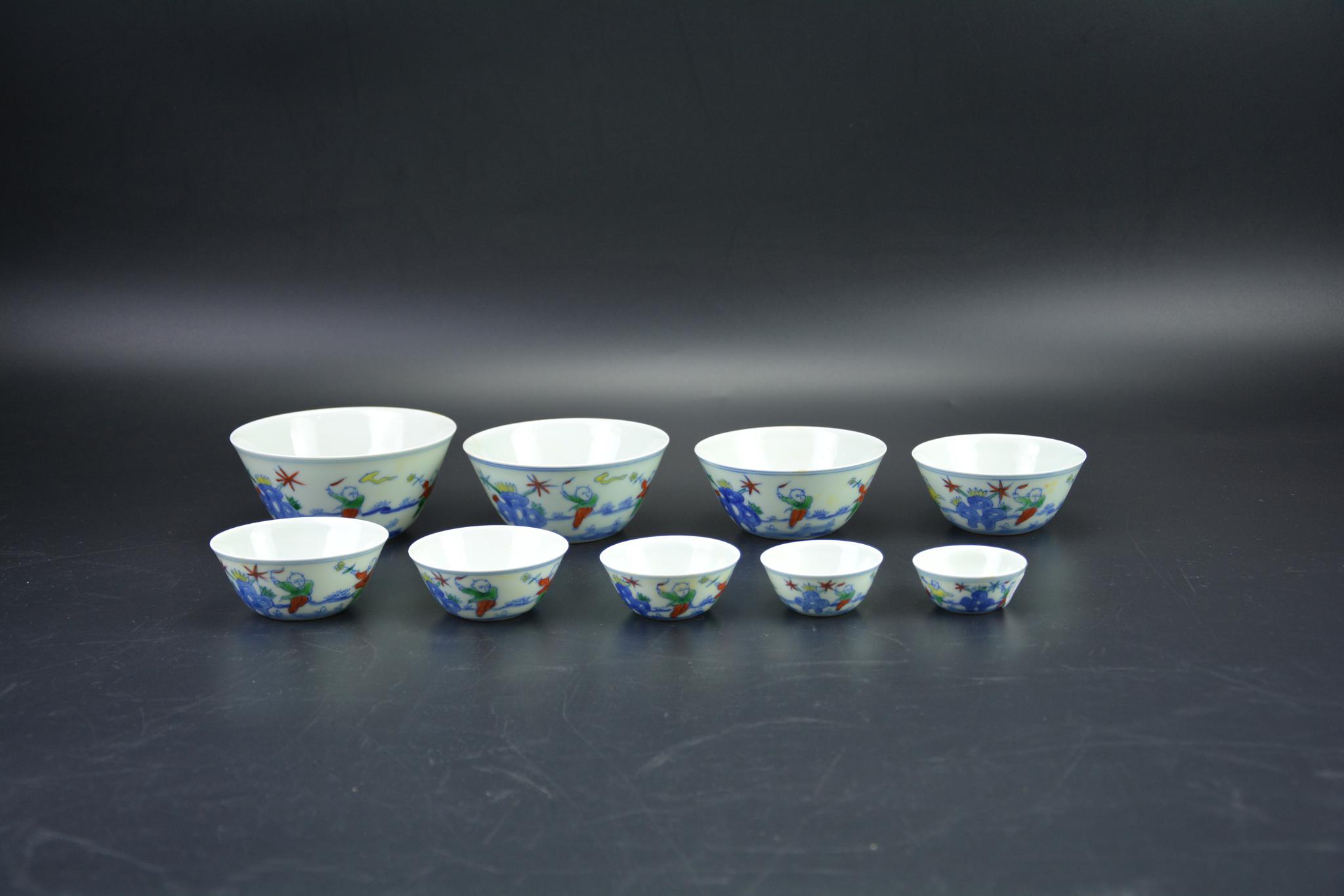 斗彩婴戏纹套杯玲珑奇秀意义极高