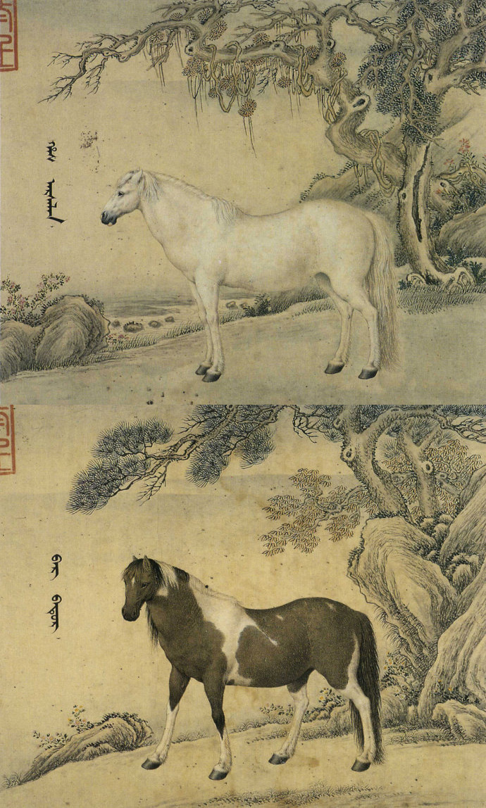 王致诚画乾隆帝坐骑《十骏图》王致诚 jean denis attiret 天主教耶|