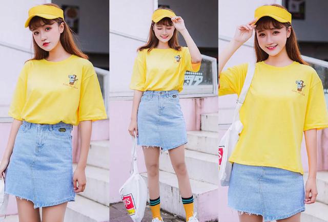 当黄色遇上浅蓝色,清凉又显白的颜色搭配,有木有很解暑!