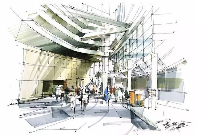 杨健手绘教程酒店大堂手绘快速表现