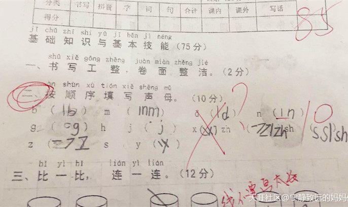 小学语文考试只得85分 孩子妈气的胃疼 孩子妈 白送分都不要