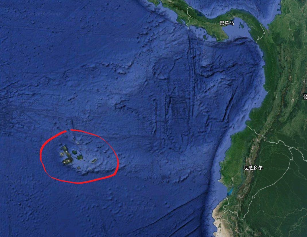该岛位于太平洋东部,接近厄瓜多尔,下图红圈处是其地理位置:人生苦短