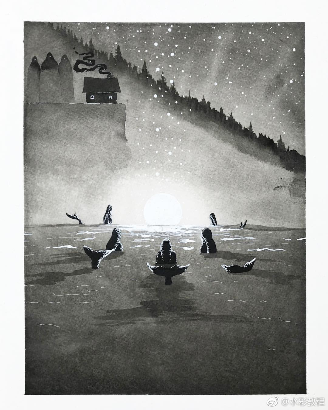 黑暗系水彩作品欣赏by ins: mc__monster