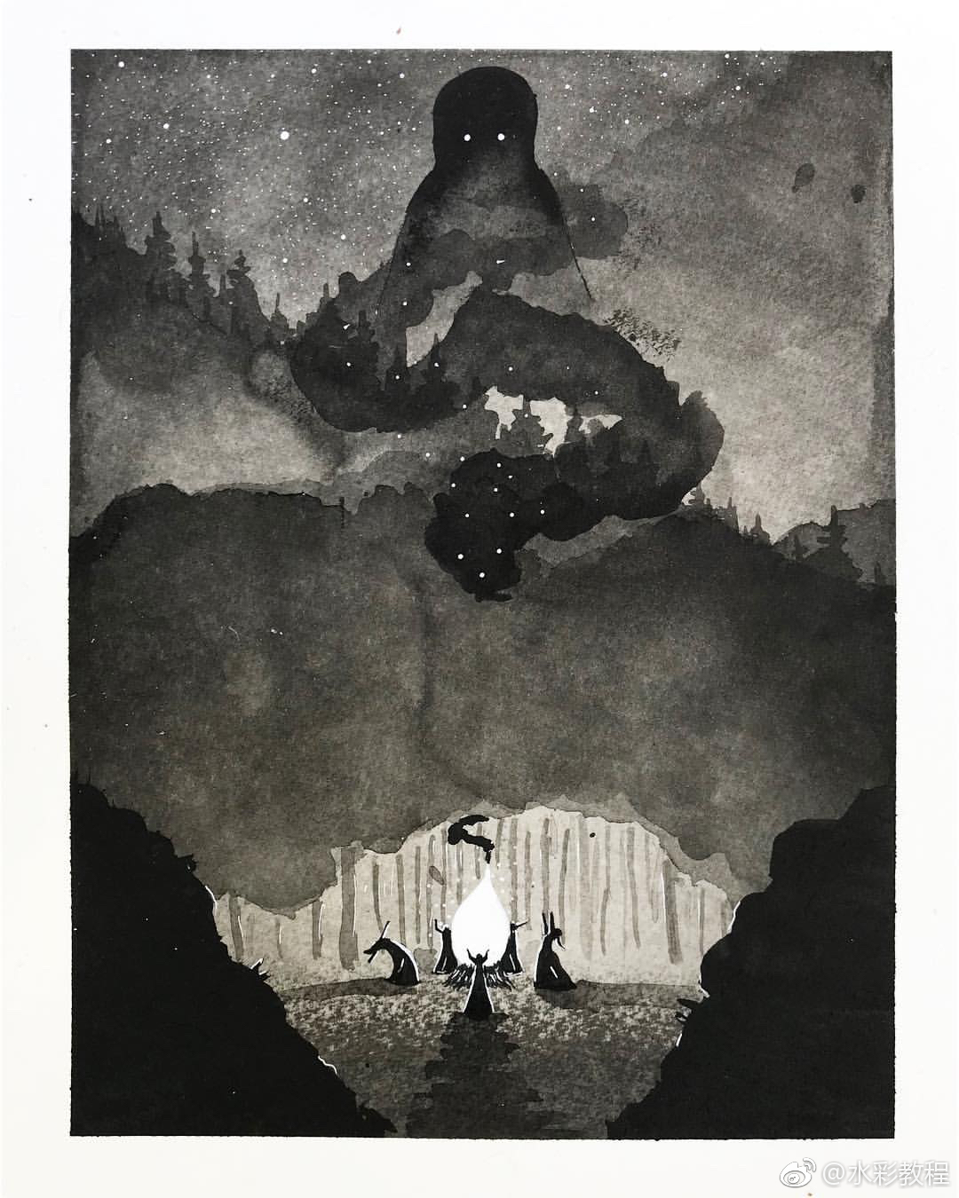黑暗系水彩作品欣赏by ins: mc__monster