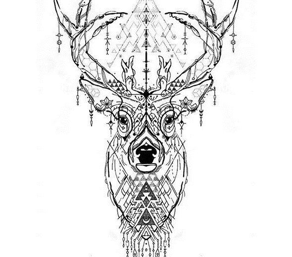 水墨鹿纹身图案手稿图片