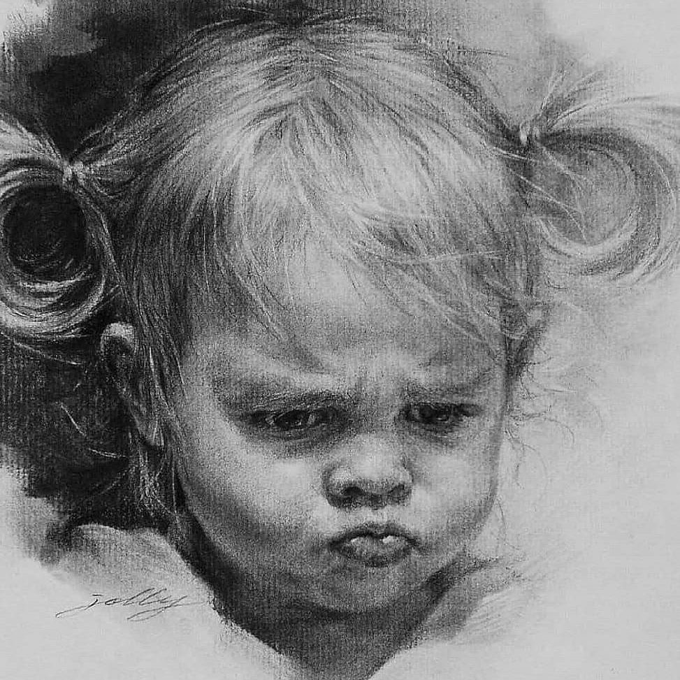 韩国艺术家炭笔画作品