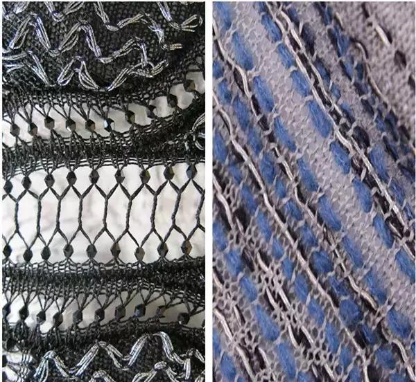 采用随机透孔,网纱针织,抽丝缝线,织补刺绣等工艺