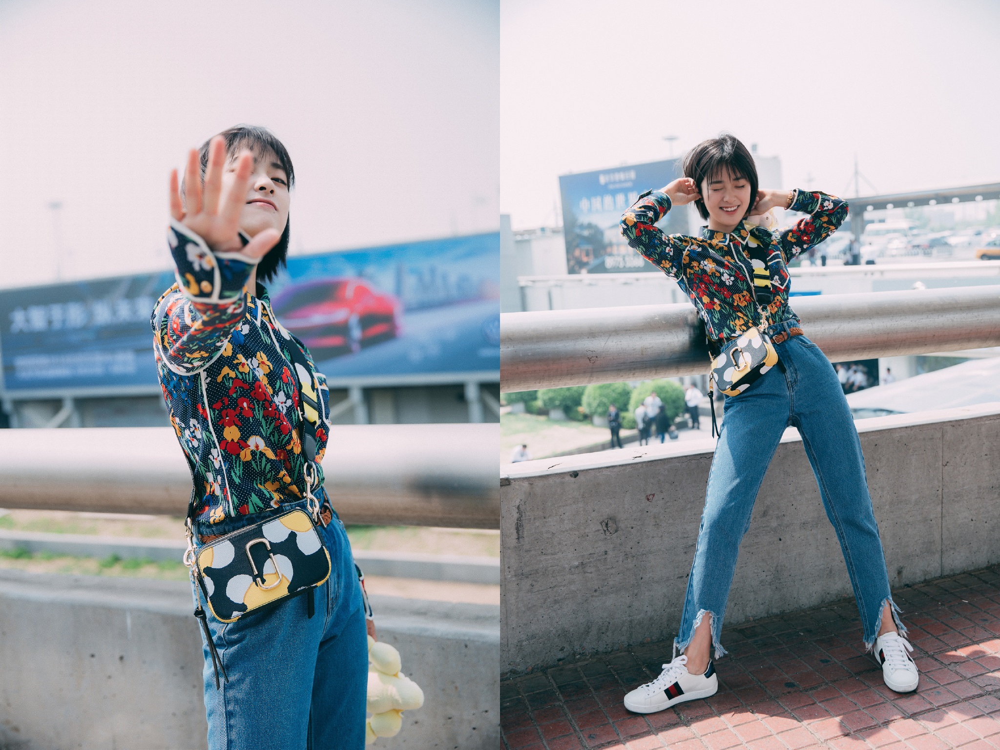 新一代杉菜沈月机场秀,穿碎花裙超清新,网友:身高一米三?