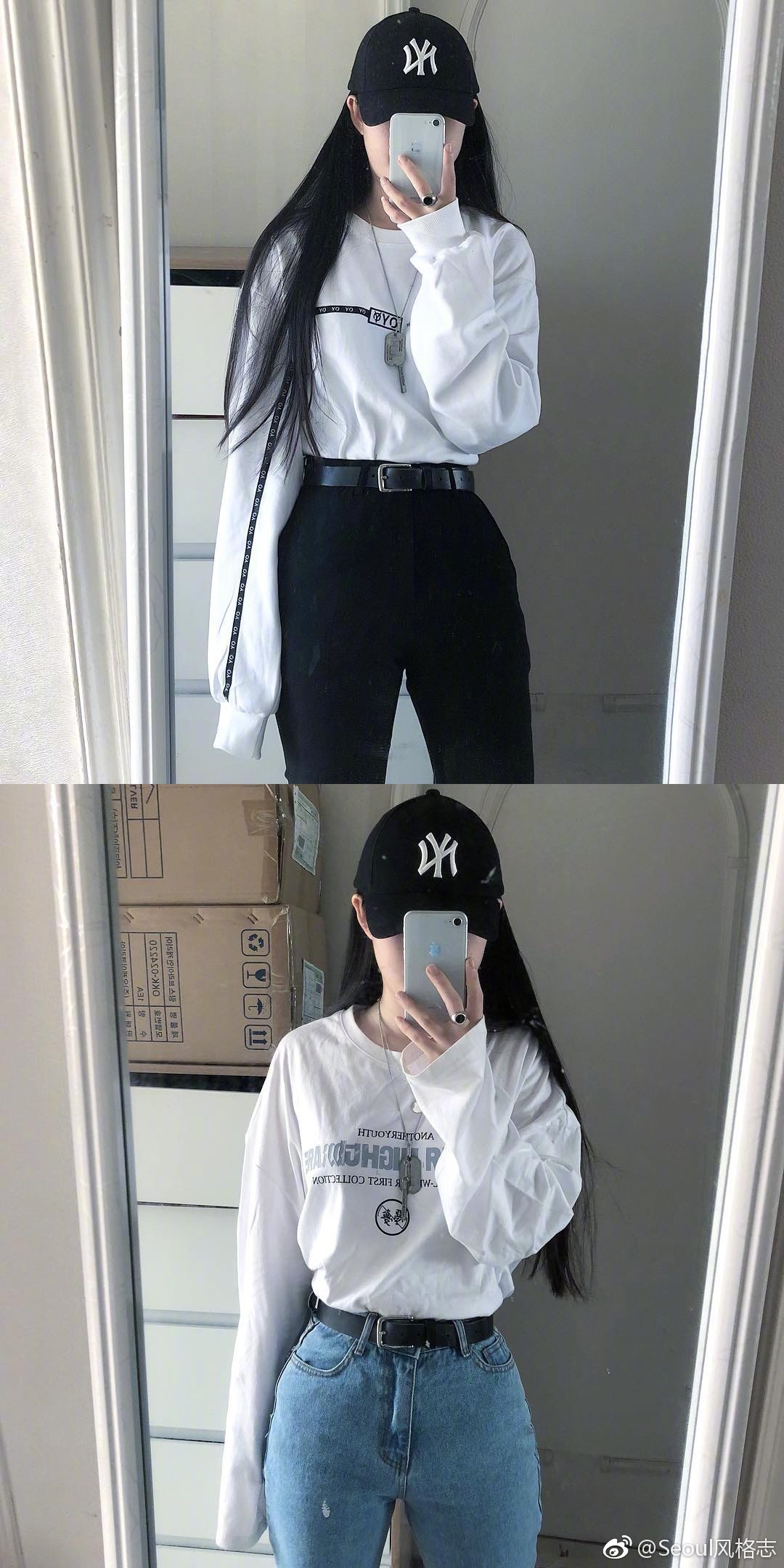 黑白色系为主的酷味女生日常穿搭.