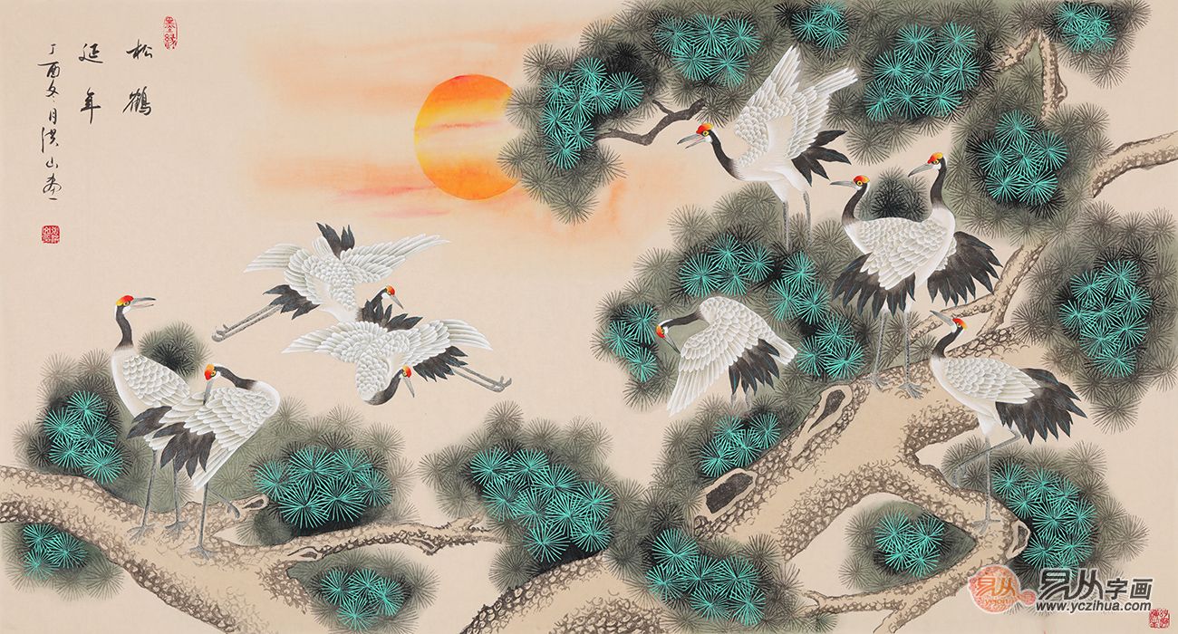 张洪山六尺松鹤图《松鹤延年》(作品来源:易从网)画家张洪山绘一遒劲