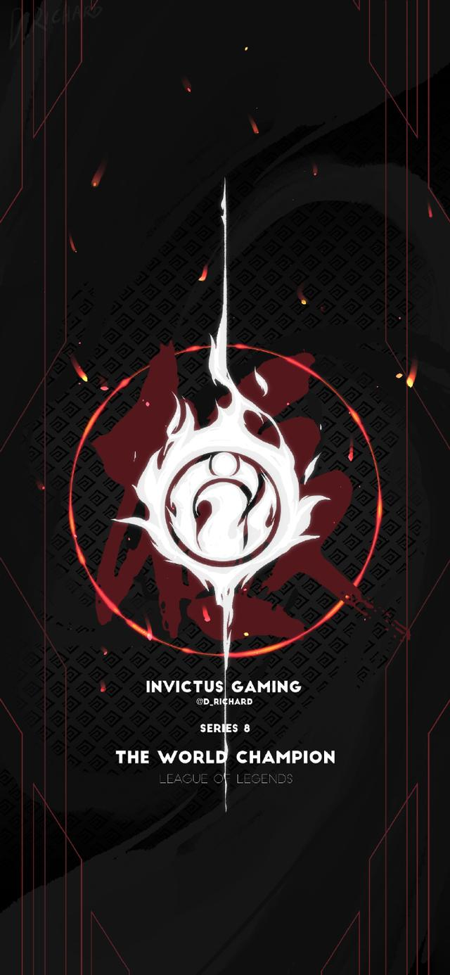 配有暗红色线条,和火焰纷飞特效,中间头像背后一个"极"字,是ig队服上