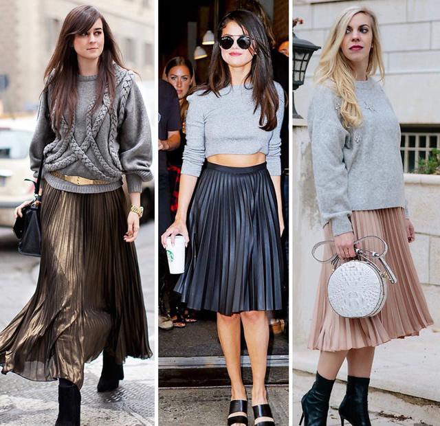 搭配look欧美街拍时髦又仙气的百褶裙