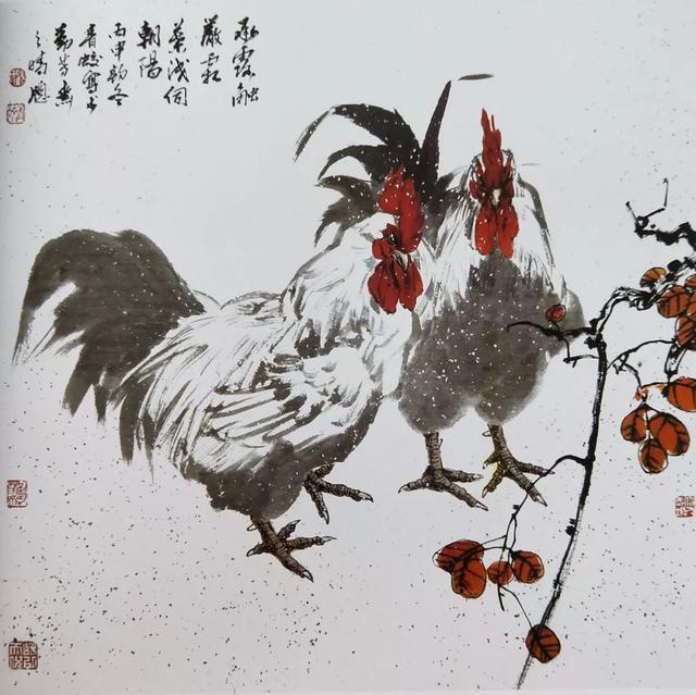 名家顾青蛟绘画系列作品三雄鸡纳福独具神韵