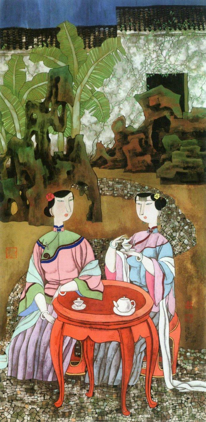 胡永凯中国风味女性人物国画欣赏