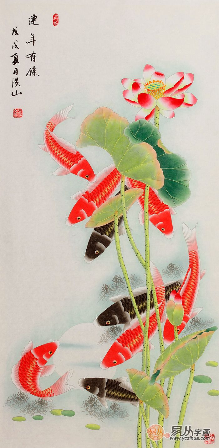 九鱼图,幅绘了九条活灵活现,嬉戏玩闹鱼儿图景.