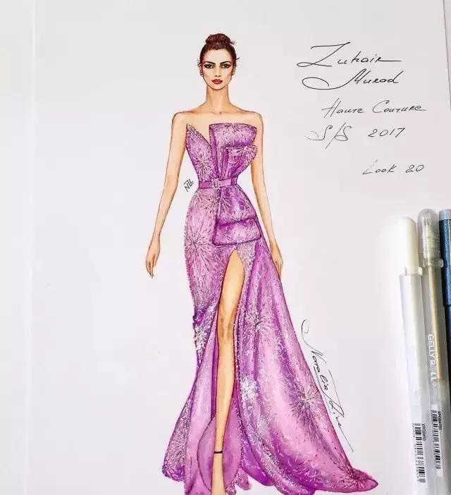这些礼服的手绘设计稿, 美哭了