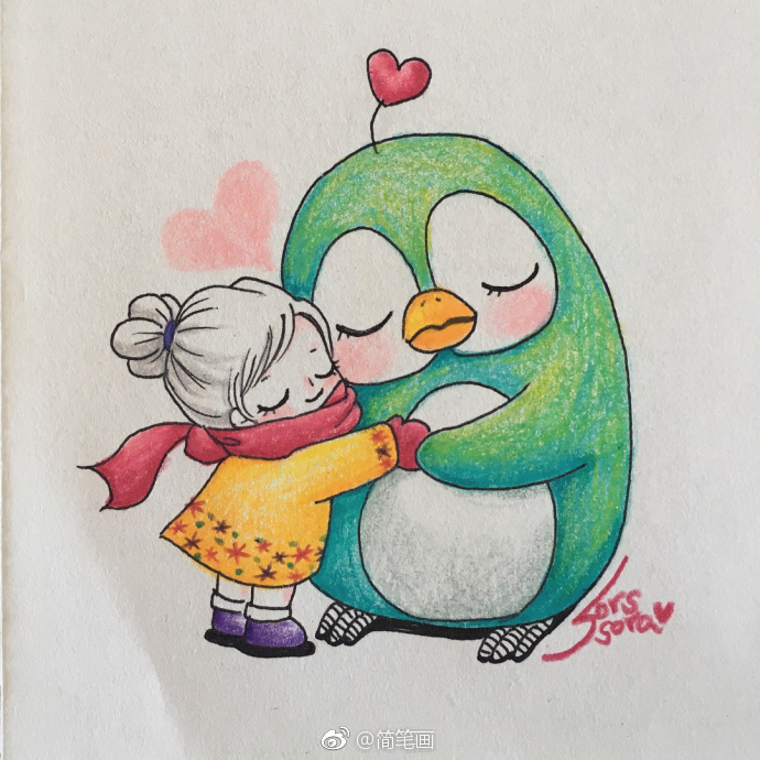 少女心彩铅简笔画(ins:sorssora)