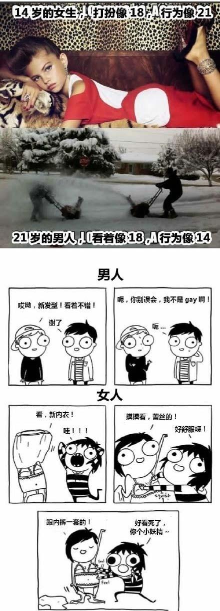 男人跟女人的区别,可以说非常生动形象了