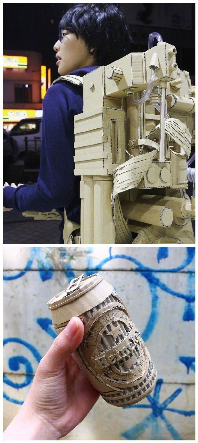 日本一位纸板艺术家把快递盒子变成了一个个神奇的雕塑作品