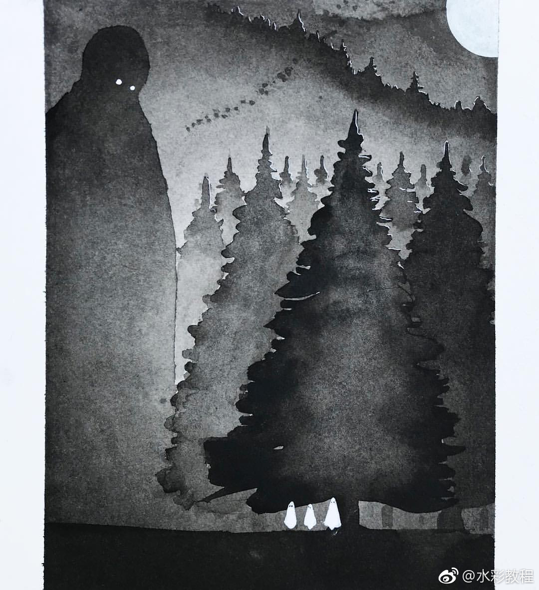黑暗系水彩作品欣赏by ins: mc__monster