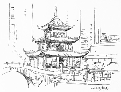 郑涛|甲秀楼|钢笔画_新浪新闻