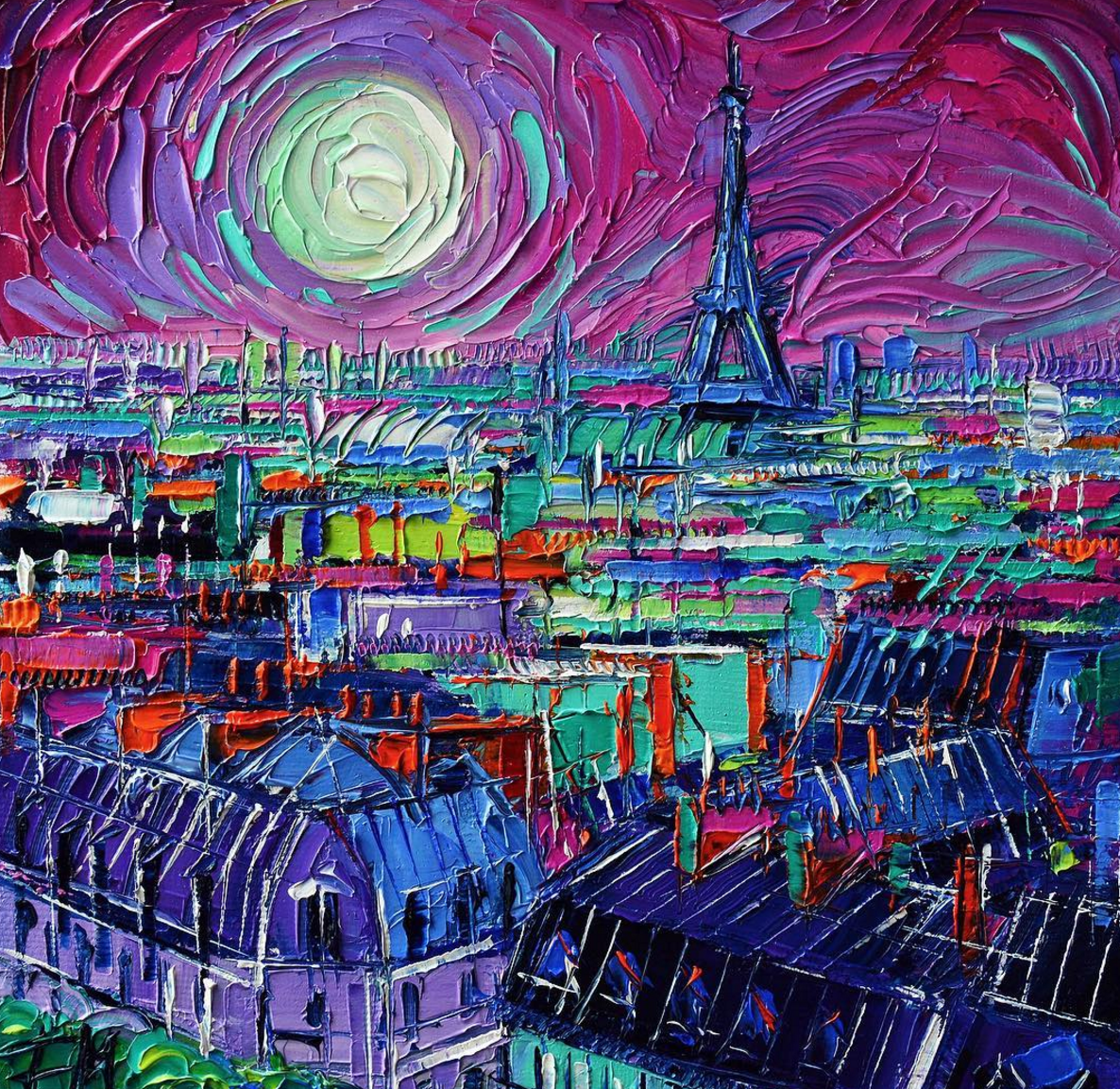 法国艺术家monaedulesco笔触厚重的城市风情油画