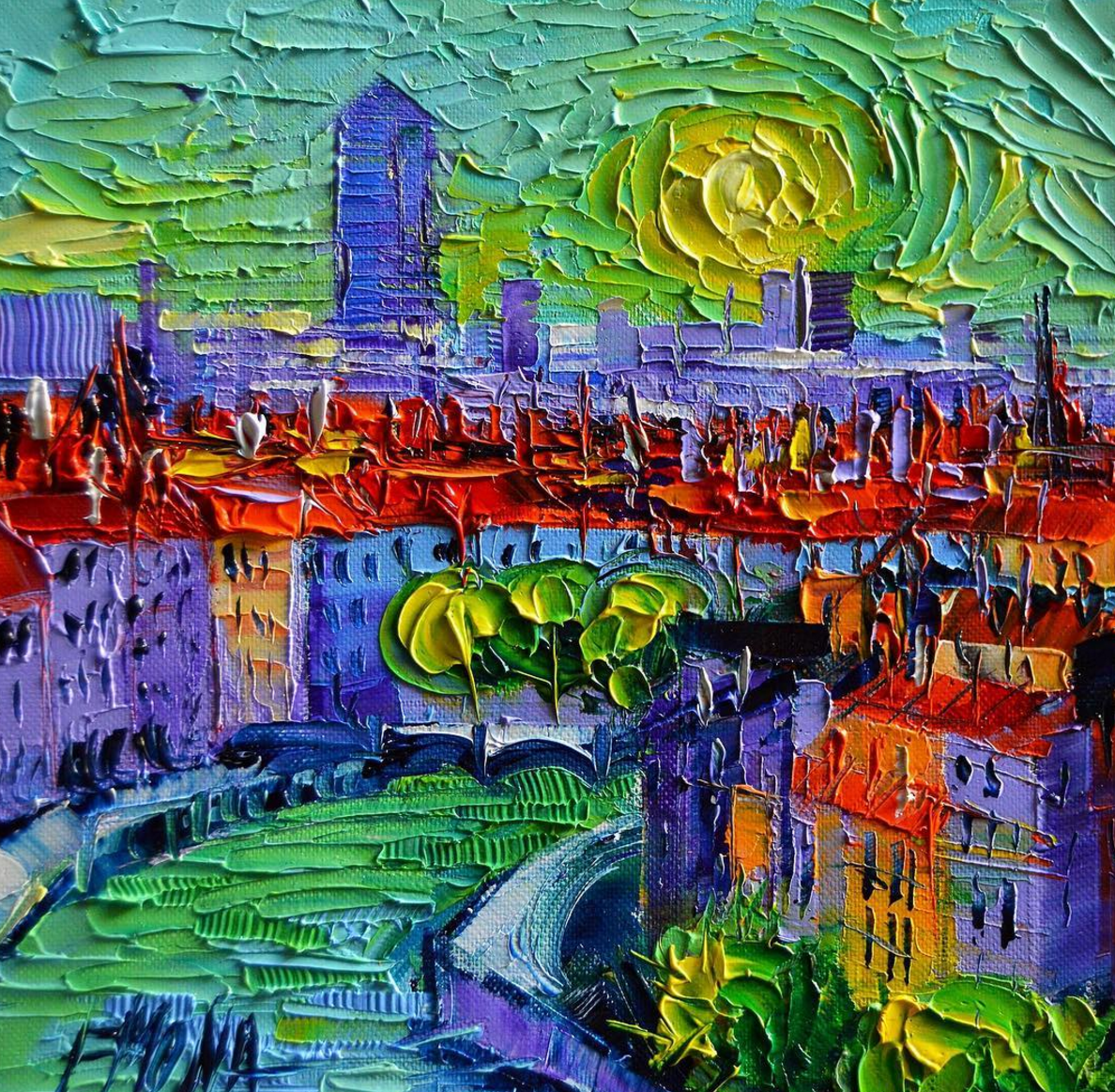 法国艺术家monaedulesco笔触厚重的城市风情油画