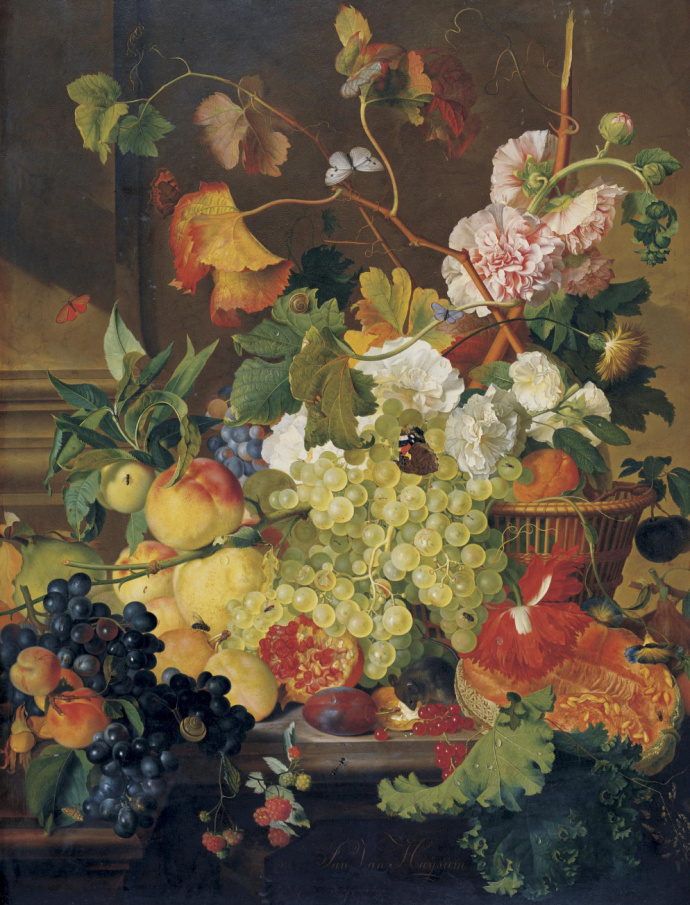 17世纪荷兰花卉画家jan van huysum,他的作品非常精致