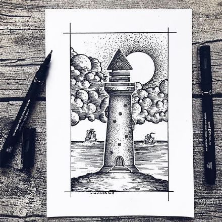 黑白风景画插画丨画师wildwither