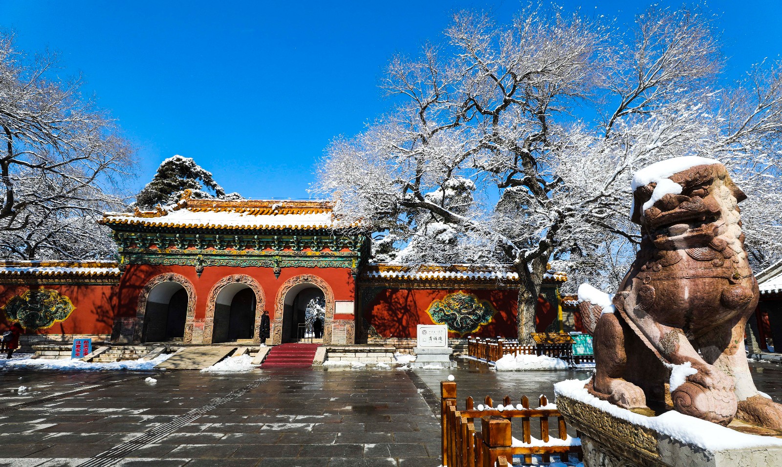 航拍雪后沈阳福陵 白雪皑皑如林海雪原壮美秀丽