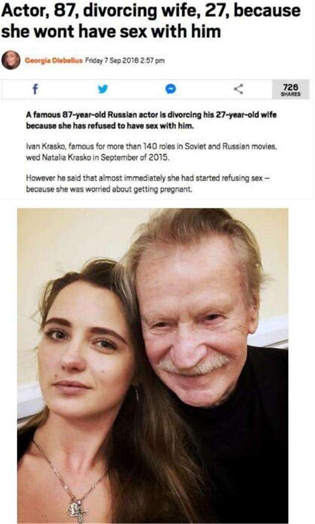 "爷孙恋"已宣布离婚,因27岁娇妻坚决不与87岁丈夫行房