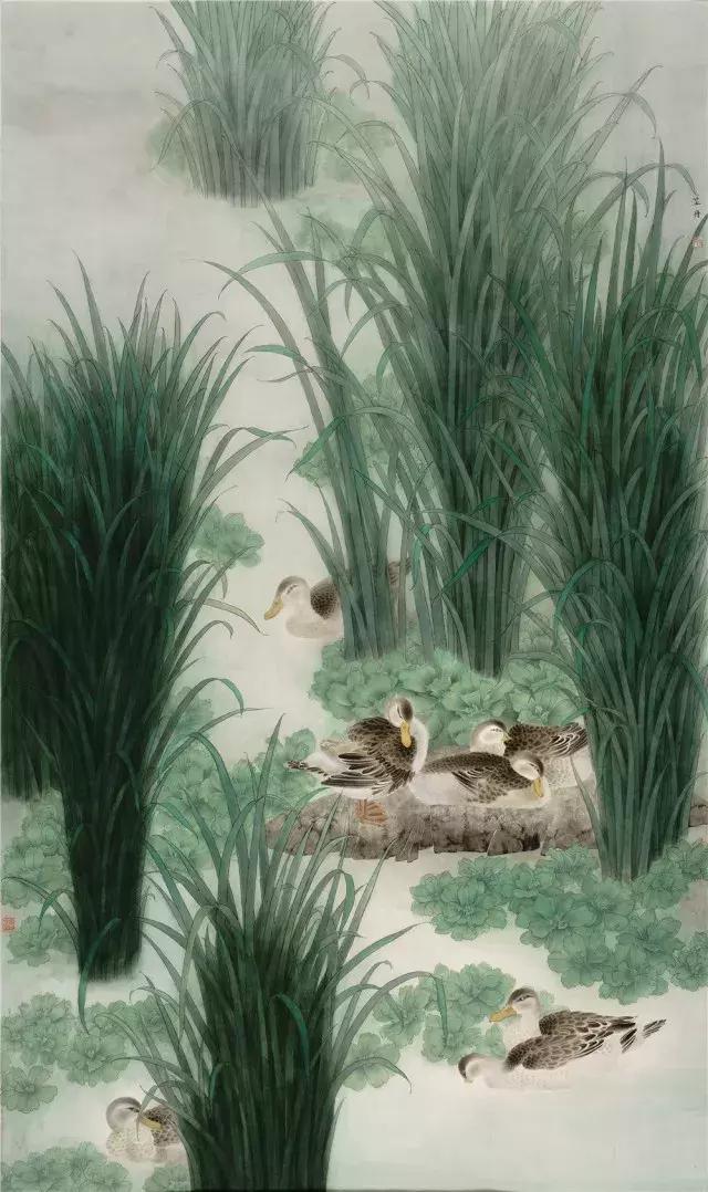 陈钰|蹑苍苔 200cm×115cm 纸本设色▲刘颐东|侘寂 120cm×200cm 纸