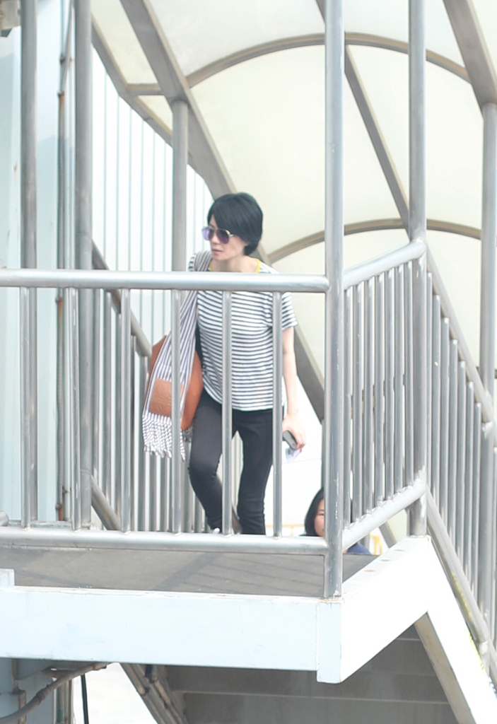 王菲低调离京走vip通道 穿条纹衫衣着朴素难掩气场