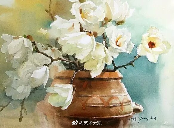 唯美静物瓶花水彩画欣赏