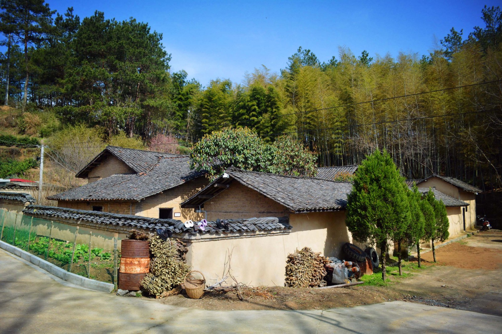 到农村参观老屋市民忍不住坐上轿子