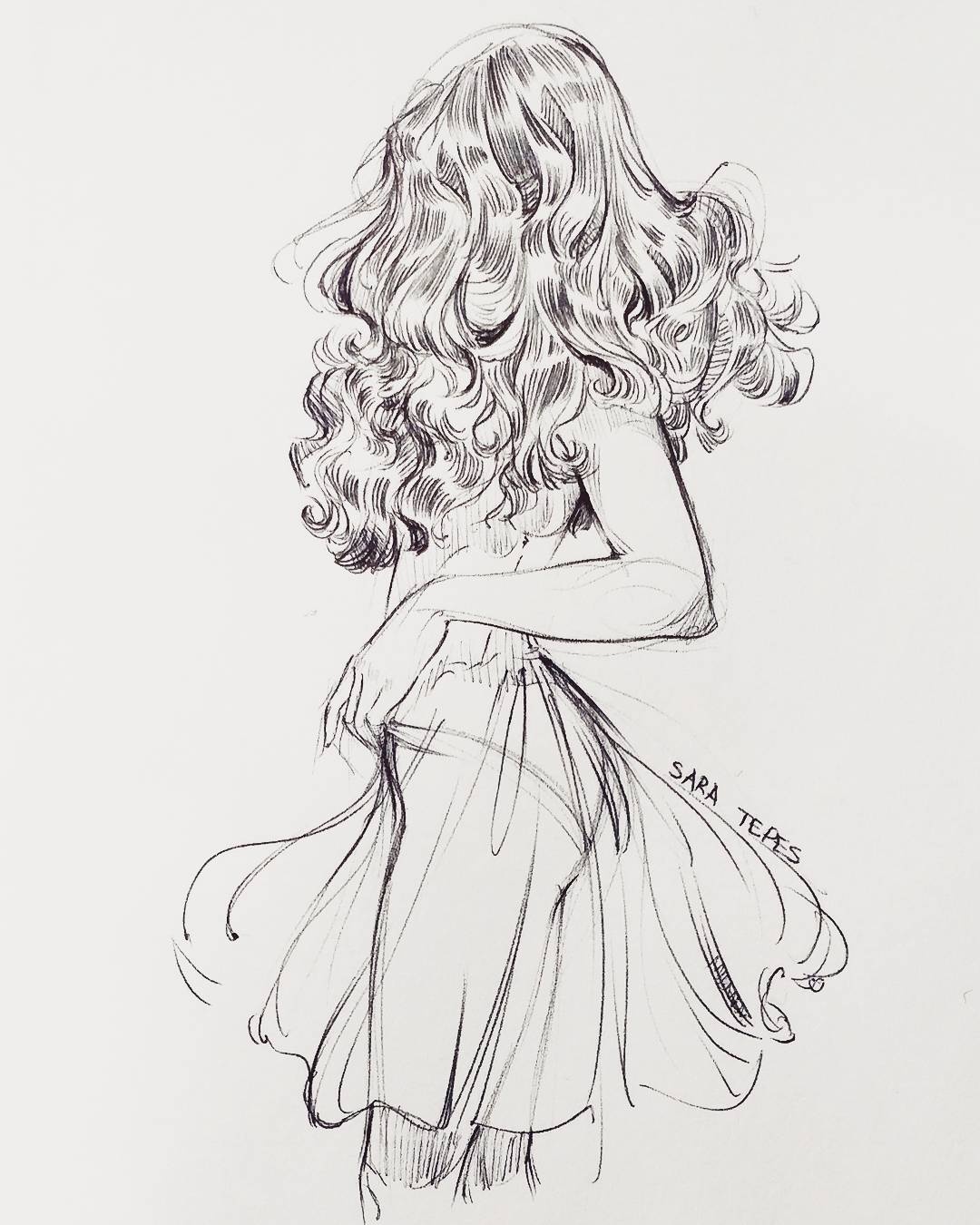 一组美女手绘插画,使用了自动铅笔,圆珠笔和钢笔~|插画师