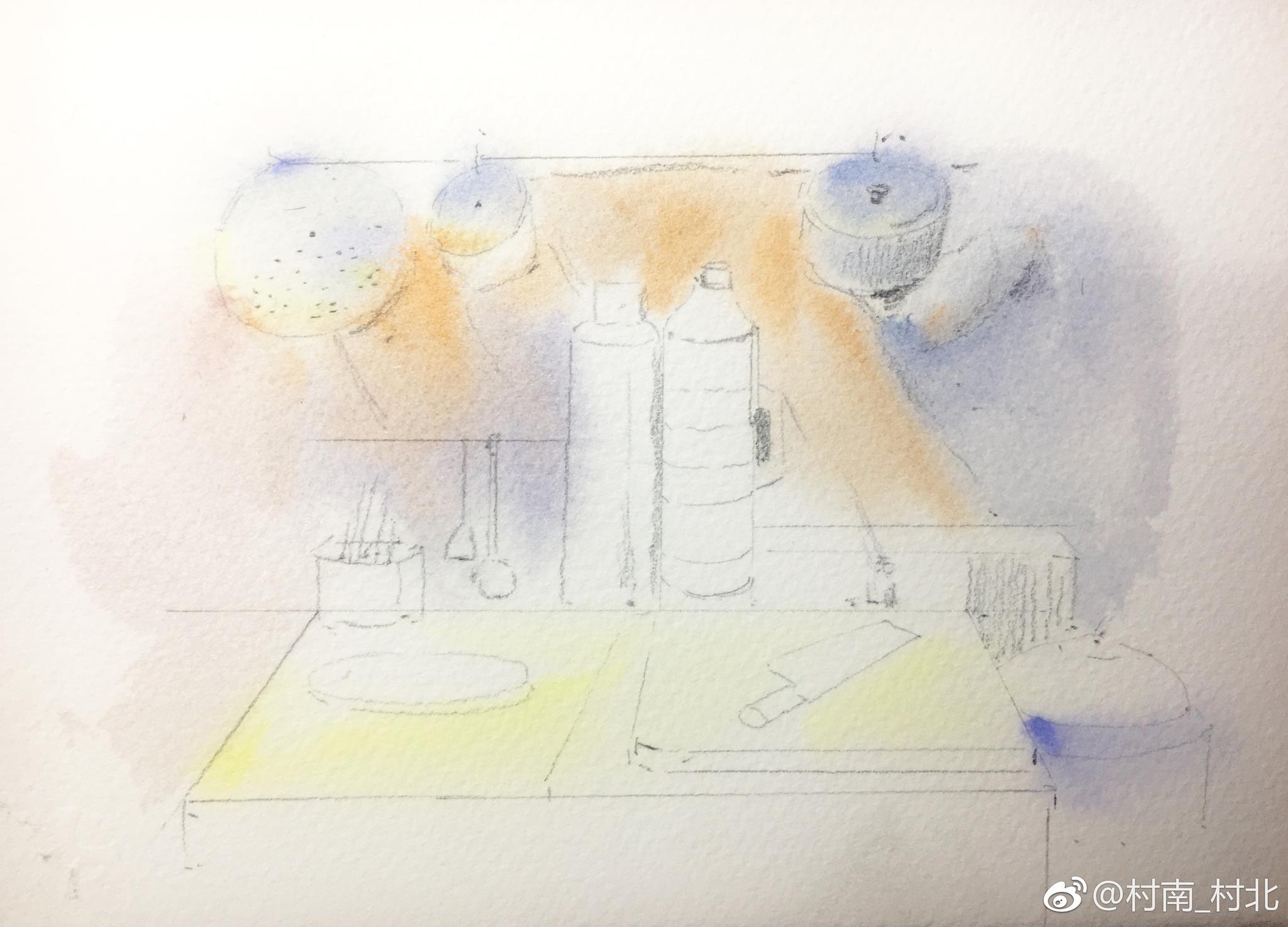 水彩场景速写妈妈的足记系列老宅厨房一角216k