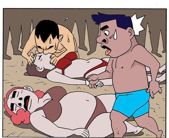 搞笑漫画:沙滩遇难的两个女生