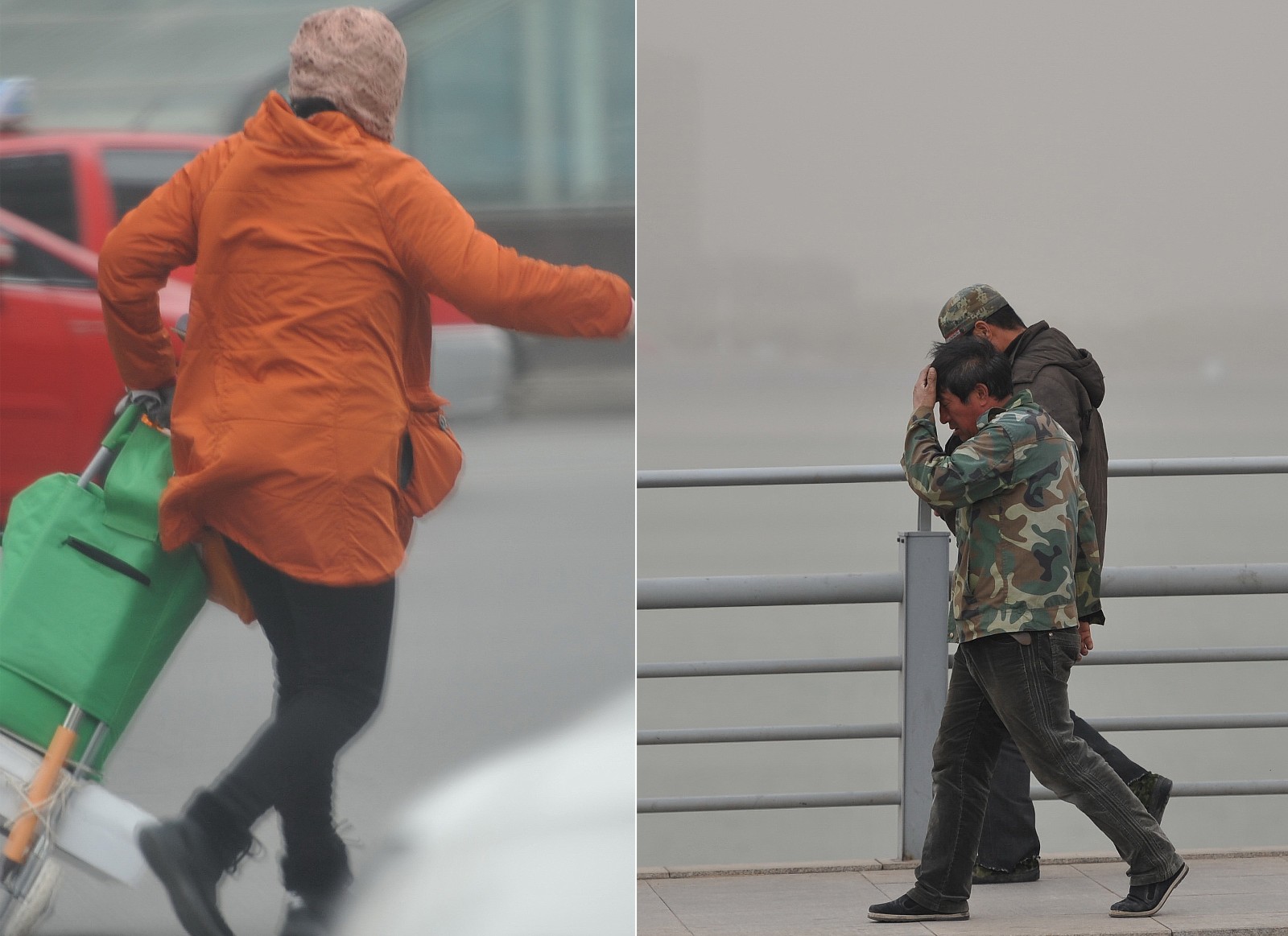 10级大风瞬间把天空变"黄":沙土进嘴人被刮"跑"_新浪看点