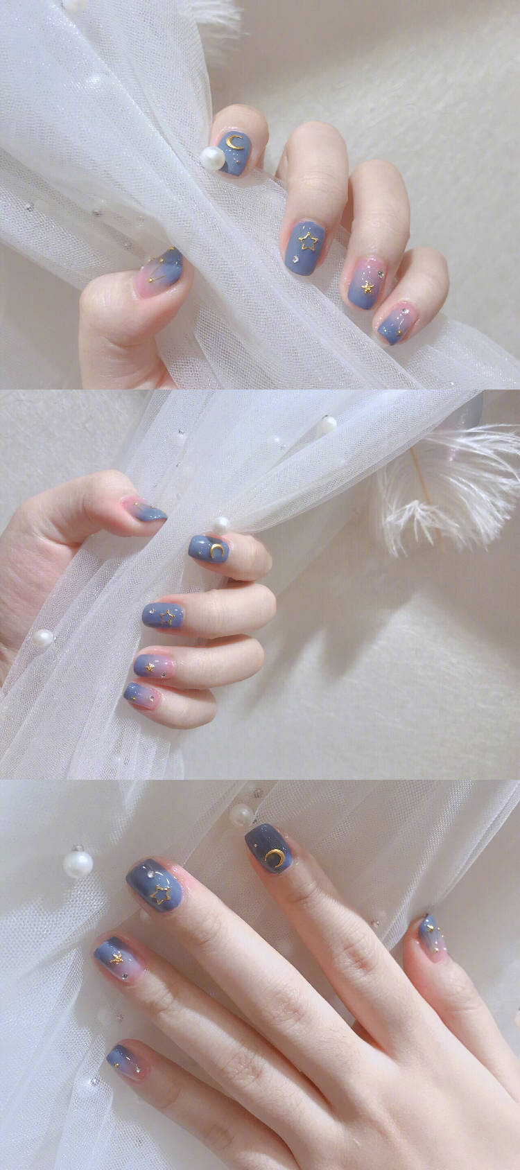 超显白的雾霾蓝美甲67