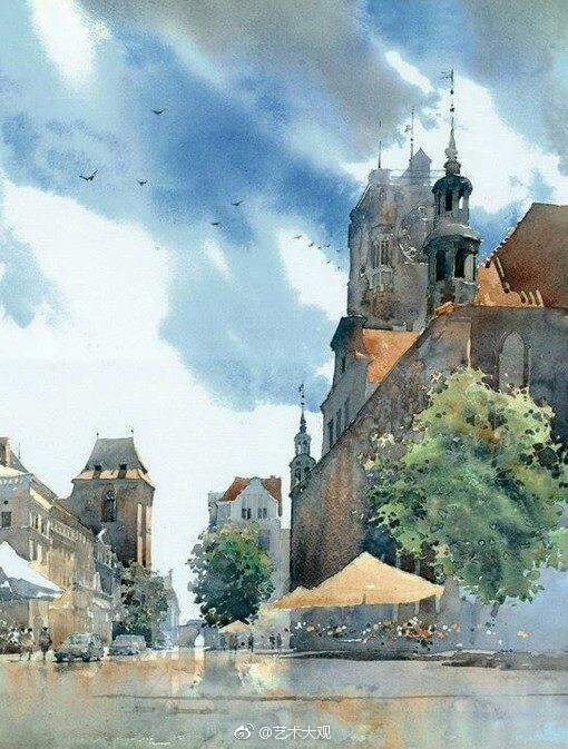 欧洲旅行写生波兰水彩画家michalsuffczynski风景画他的水彩