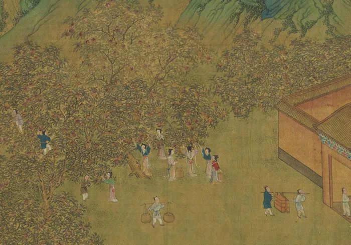 传明 仇英 蟠桃仙会(局部)形式:卷 绢本设色尺寸:纵40公分 横440.