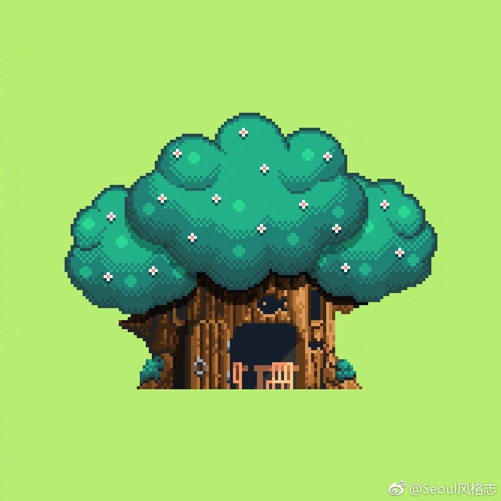 像素画师olin描绘的各式各样可爱的小房子以像素为基本单位