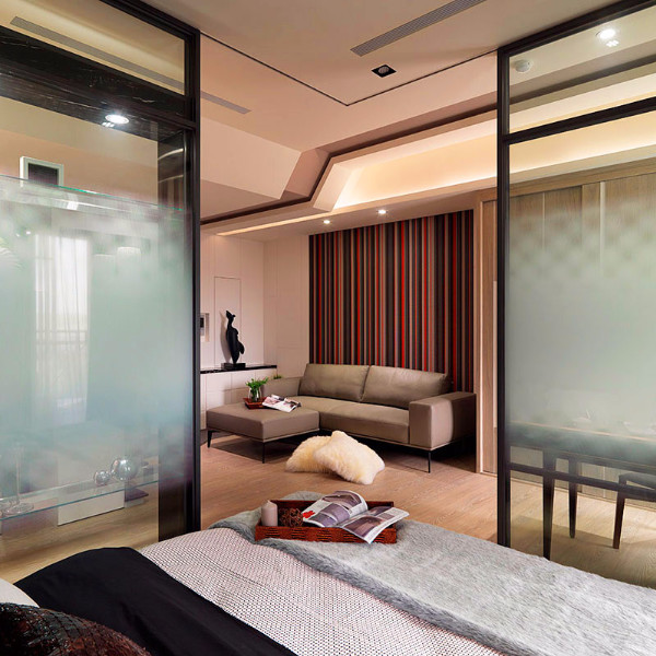 一居室小户型经典装修图,玻璃隔断的使用既利用了空间又光线