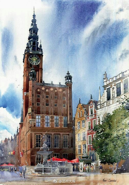 欧洲旅行写生波兰水彩画家michalsuffczynski风景画他的水彩